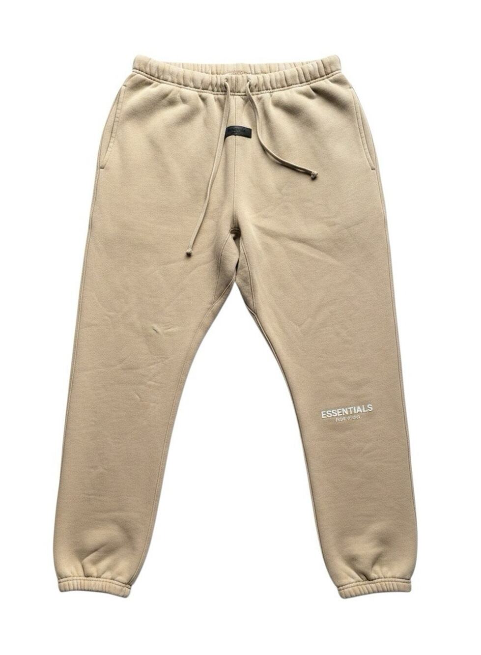 Essentials Fear of God Men’s Beige Logo Fleece Jogger Pants L Drawstring Pockets